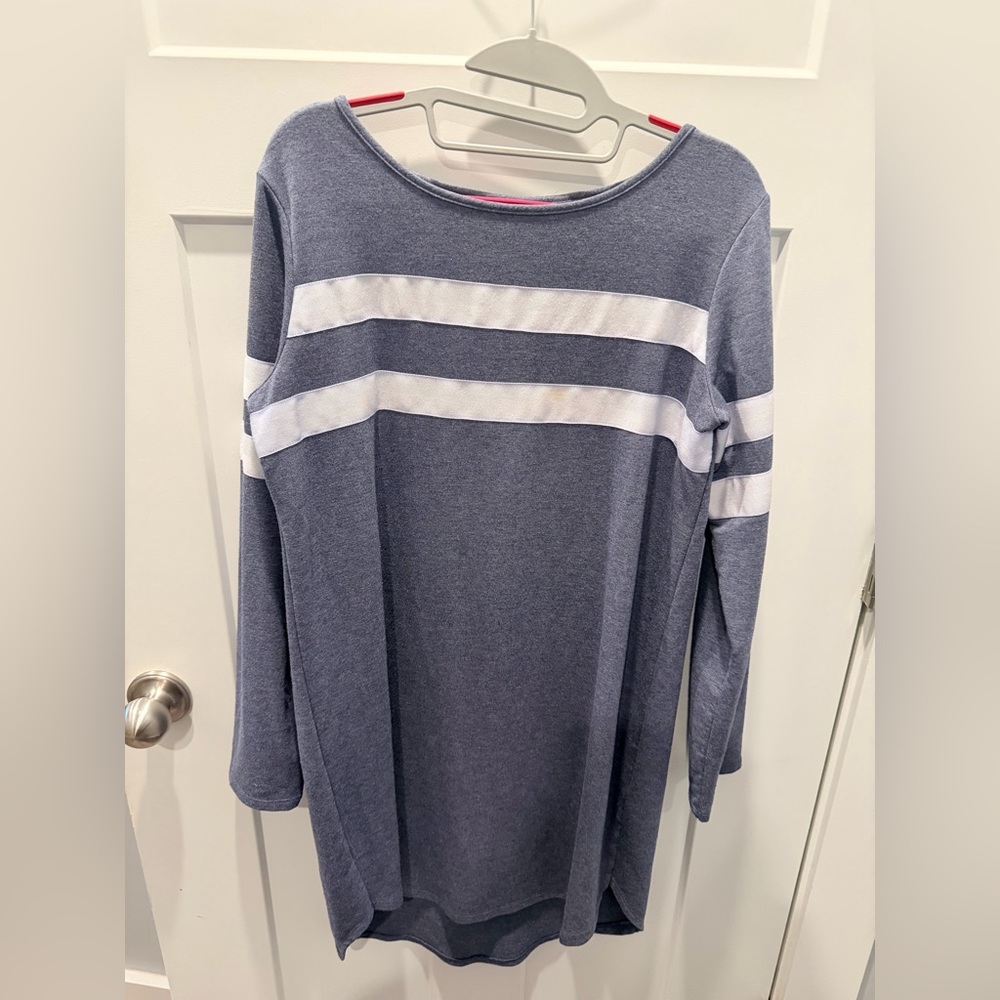Mind Matter Blue Stripe Tunic Top Medium Long Sleeve Casual Stretch
